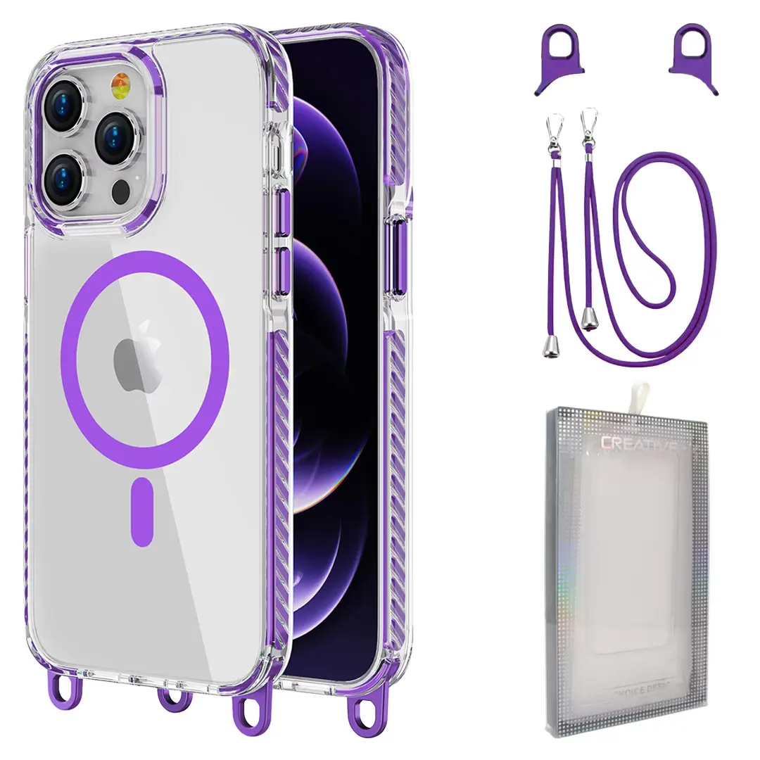 iPhone 15 Pro Max/iPhone 14 Pro Max Magsafe Clear Twotone Case with Lanyard Purple